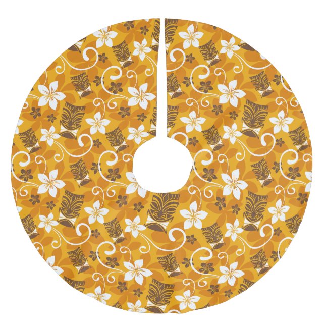 FALDA PARA EL ÁRBOL DE NAVIDAD DE POLIÉSTER LUAU TIKI PATTERN (NARANJA) (Anverso)