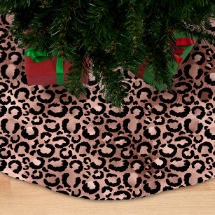 Falda Para El Árbol De Navidad De Poliéster Lugares de oro y leopardo negro Rosa