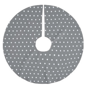 Falda Para El Árbol De Navidad De Poliéster Lunares Simples Gris y Blanco