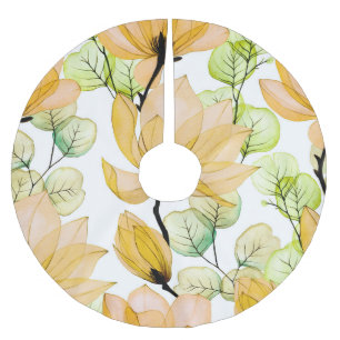 Falda Para El Árbol De Navidad De Poliéster Magnolia Eucalyptus: Impresión Seamless de Acuarel