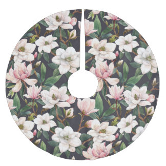Falda Para El Árbol De Navidad De Poliéster Magnolias dibujadas a mano: acuarela sin costuras.