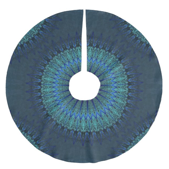 Falda Para El Árbol De Navidad De Poliéster Mandala azul oscuro (Anverso)