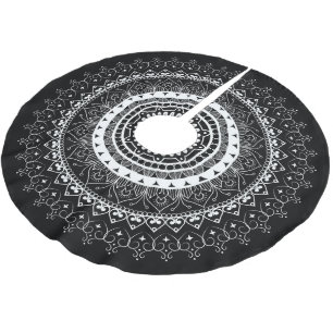 Falda Para El Árbol De Navidad De Poliéster Mandalá Blanco Negro