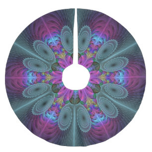 Falda Para El Árbol De Navidad De Poliéster Mandalá desde el centro Arte fractal colorido con