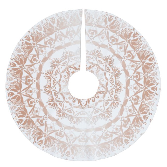 Falda Para El Árbol De Navidad De Poliéster Mandala Rosa Gold White Damask (Anverso)