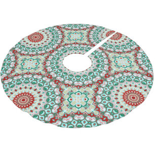 Falda Para El Árbol De Navidad De Poliéster Mandalas Navideños en Rojo, Verde y Blanco Inverna