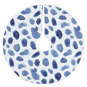 Falda Para El Árbol De Navidad De Poliéster Mano Pintada, Cortinas De Agua Azul.