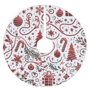 Falda Para El Árbol De Navidad De Poliéster Mantel de árbol de Navidad rojo blanco