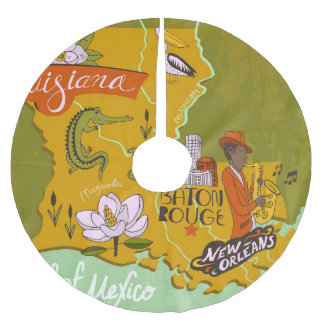 Falda Para El Árbol De Navidad De Poliéster Mapa de Luisiana ilustrado: aspectos más destacado