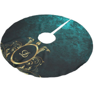 Falda Para El Árbol De Navidad De Poliéster Marco dorado Damask personalizado de lujo