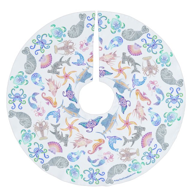 Falda Para El Árbol De Navidad De Poliéster Marino (Anverso)