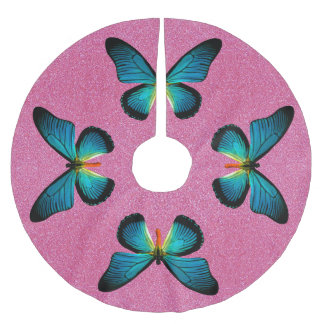 Falda Para El Árbol De Navidad De Poliéster Mariposa Azul Sobre La Falda Del Árbol Purpurina R