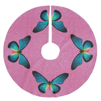 Falda Para El Árbol De Navidad De Poliéster Mariposa Azul Sobre La Falda Del Árbol Purpurina R