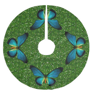 Falda Para El Árbol De Navidad De Poliéster Mariposa Azul Sobre La Falda Verde Del Árbol Purpu