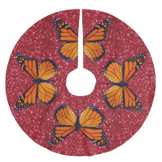 Falda Para El Árbol De Navidad De Poliéster Mariposa naranja Sobre La Falda Del Árbol Purpurin