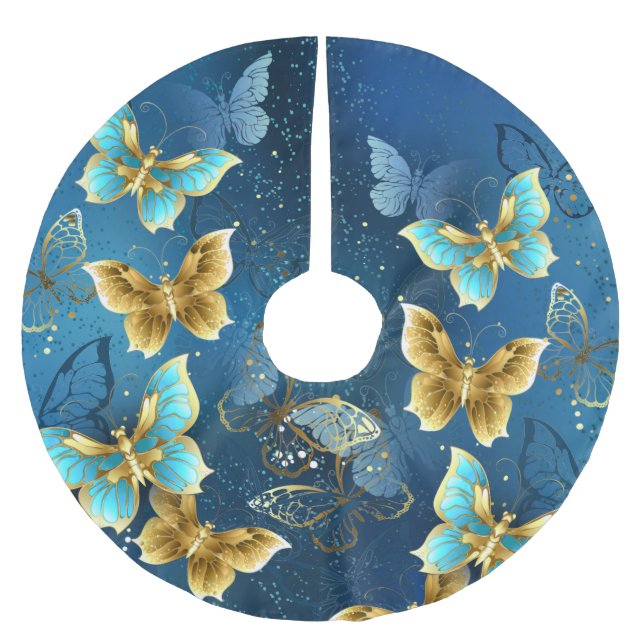 Falda Para El Árbol De Navidad De Poliéster Mariposas doradas (Anverso)