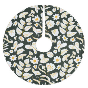 Falda Para El Árbol De Navidad De Poliéster Mariposas y flores: Patrón de verano de Doodle.