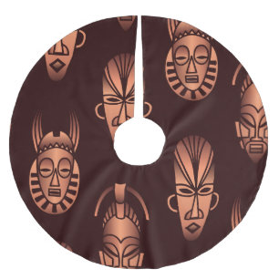 Falda Para El Árbol De Navidad De Poliéster Mascarillas étnicas africanas, fondo oscuro