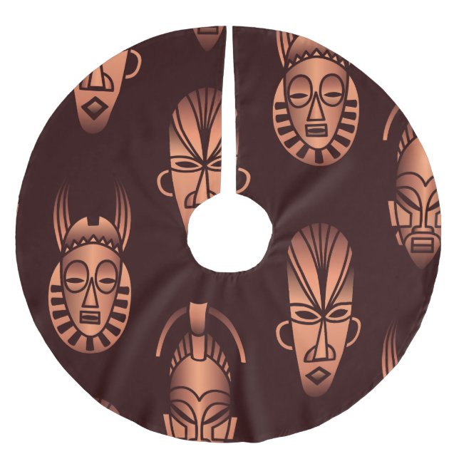 Falda Para El Árbol De Navidad De Poliéster Mascarillas étnicas africanas, fondo oscuro (Anverso)