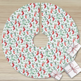 Falda Para El Árbol De Navidad De Poliéster Medias Rojas Verdes Holly Navidad