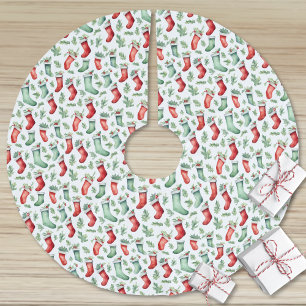 Falda Para El Árbol De Navidad De Poliéster Medias Rojas Verdes Holly Navidad