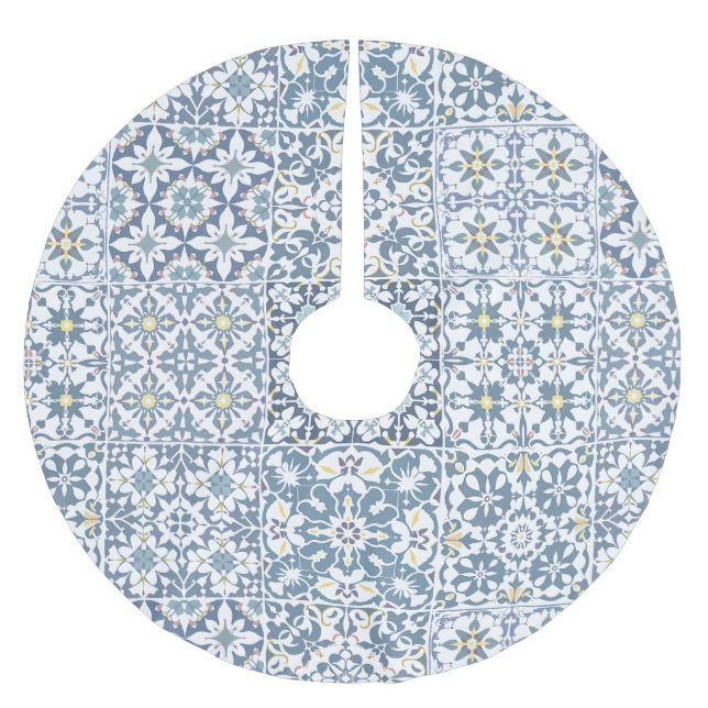 Falda Para El Árbol De Navidad De Poliéster Mediterranean Tiles, Moroccan, Majolica, Azulejo (Anverso)