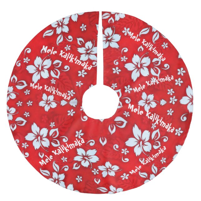 Falda Para El Árbol De Navidad De Poliéster Mele Kalikimaka Hibiscus Print Tree Skirt (Anverso)