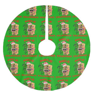 Falda Para El Árbol De Navidad De Poliéster Mele Kalikimaka Santa Claus Tiki