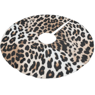 Falda Para El Árbol De Navidad De Poliéster Melocotón Negro Crema Leopardo Navidad