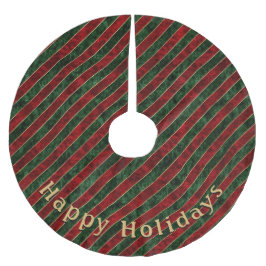 Falda Para El Árbol De Navidad De Poliéster Mensaje personal del patrón de banda roja verde mo