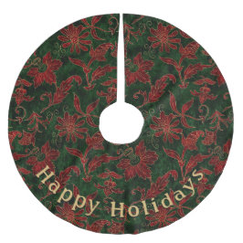 Falda Para El Árbol De Navidad De Poliéster Mensaje personal del patrón verde rojo floral mode