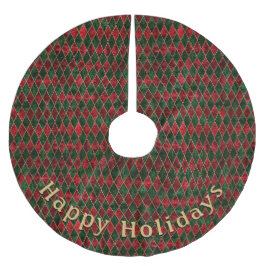Falda Para El Árbol De Navidad De Poliéster Mensaje personalizado con patrón de diamante rojo 
