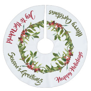 Falda Para El Árbol De Navidad De Poliéster Mensaje Personalizado de Red Holly Berry Boughes,