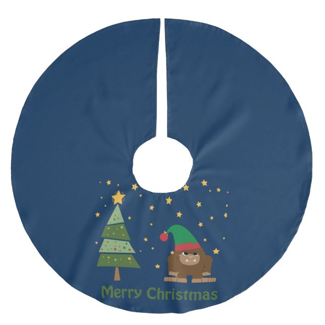 Falda Para El Árbol De Navidad De Poliéster Merry Christmas Bigfoot (Anverso)