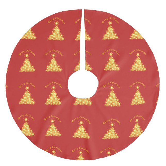 Falda Para El Árbol De Navidad De Poliéster Merry Christmas Golden Tree Thunder_Cove (Anverso)