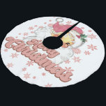 Falda Para El Árbol De Navidad De Poliéster Merry Christmas Retro Typography Santa Gorra Rosa<br><div class="desc">Feliz Navidad,  tipografía retro rosa con un Santa Claus con un gorra rosa.</div>