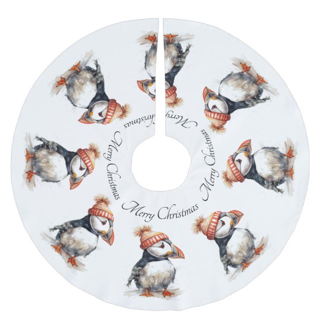 Falda Para El Árbol De Navidad De Poliéster Merry Puffin, personalizado (Anverso)