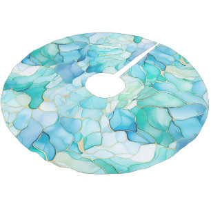 Falda Para El Árbol De Navidad De Poliéster Mint Aqua Pearl Gold Marble
