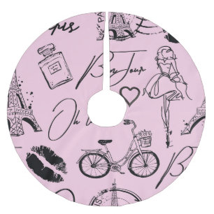 Falda Para El Árbol De Navidad De Poliéster Moda, caligrafía, Torre Eiffel, labios