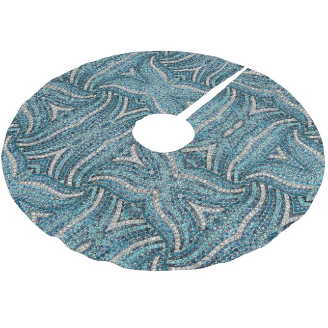 Falda Para El Árbol De Navidad De Poliéster moda gitana bohemia azul turquesa plateado (Angular)