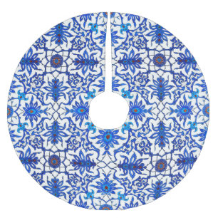 Falda Para El Árbol De Navidad De Poliéster Modelo chino de Nouveau del arte - azul y blanco