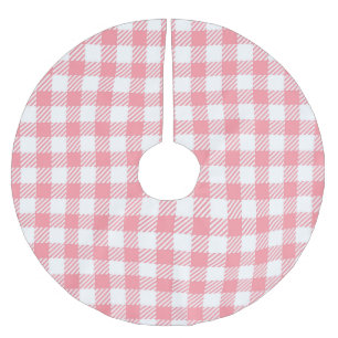 Falda Para El Árbol De Navidad De Poliéster Moderno y simple cheque de Gingham en blanco rosad