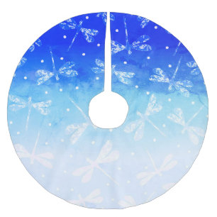 Falda Para El Árbol De Navidad De Poliéster Modernos puntos oscuros y libélulas azules