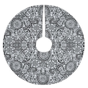 Falda Para El Árbol De Navidad De Poliéster Mono floral de paisley negro blanco lindo