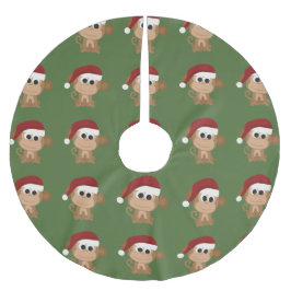 Falda Para El Árbol De Navidad De Poliéster Mono Santa