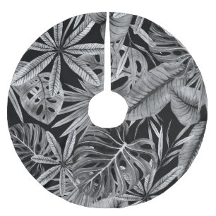 Falda Para El Árbol De Navidad De Poliéster Monocromo Tropical, Acuarela Sale Textura.