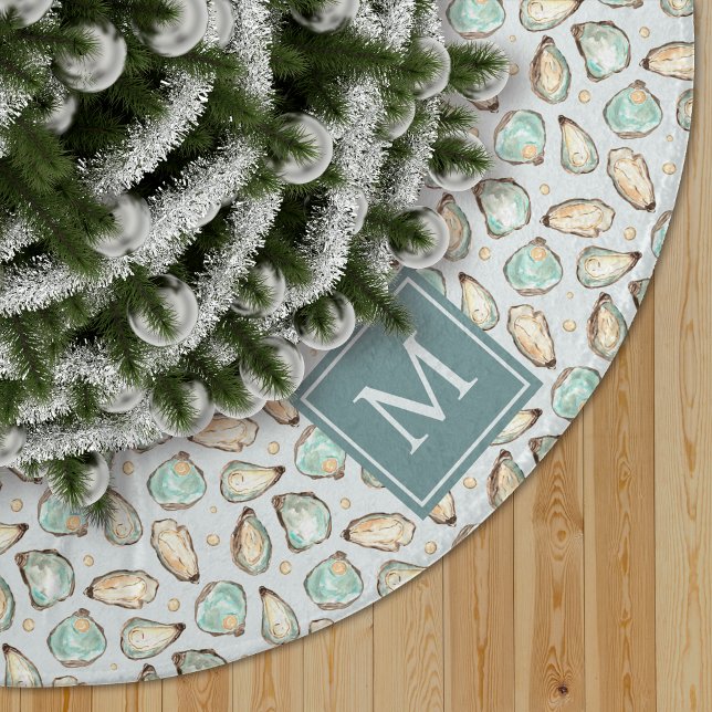Falda Para El Árbol De Navidad De Poliéster Monogram Coastal Oyster Shell (Subido por el creador)