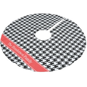 Falda Para El Árbol De Navidad De Poliéster Monograma de Black Whoundstoth Coral Red Name