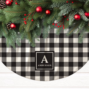 Falda Para El Árbol De Navidad De Poliéster Monograma de Cuadro de Búfalo Blanco y Negro
