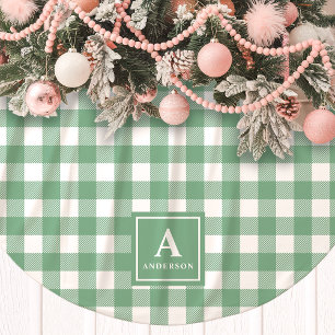 Falda Para El Árbol De Navidad De Poliéster Monograma de Cuadros de Gingham Verde y Blanco